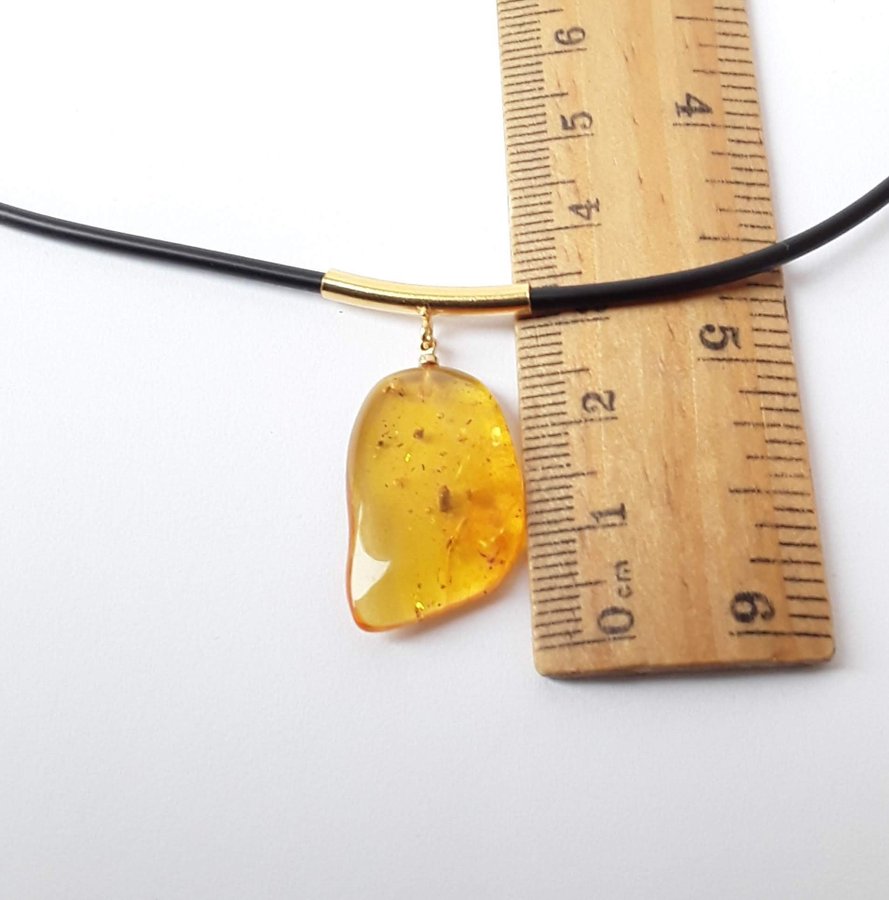 Yellow Baltic amber gemstone insect inclusion pendant necklace, insect jewelry