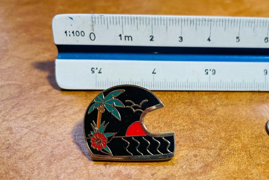 Motorcykelhjälm och palmer, Enamel Pin