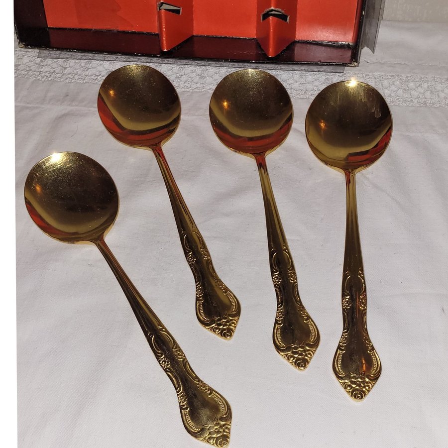 24 K GOLD PLATED 4 x dessertsked MINDRE SKED spoon