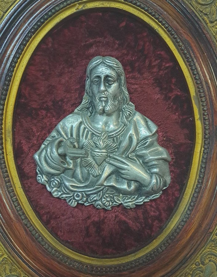 Vintage Religiös Wall Frame Catholic Jesus Christ religious tin figure