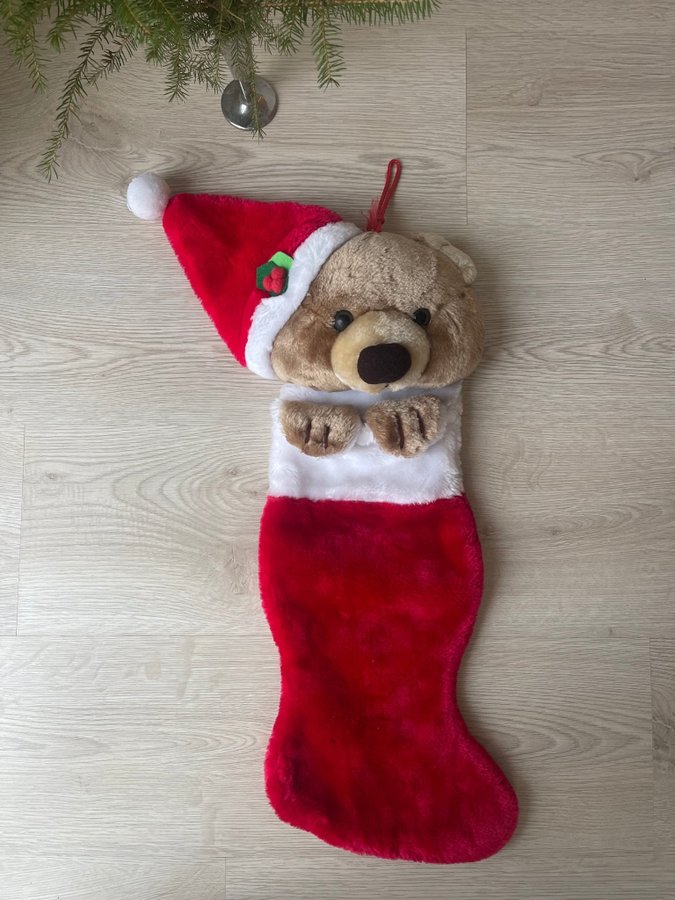 STOR Julstrumpa med björn - Nallestrumpa - jul - advent - nalle strumpa - 60 cm