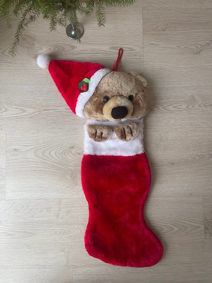 STOR Julstrumpa med björn - Nallestrumpa - jul - advent - nalle strumpa - 60 cm