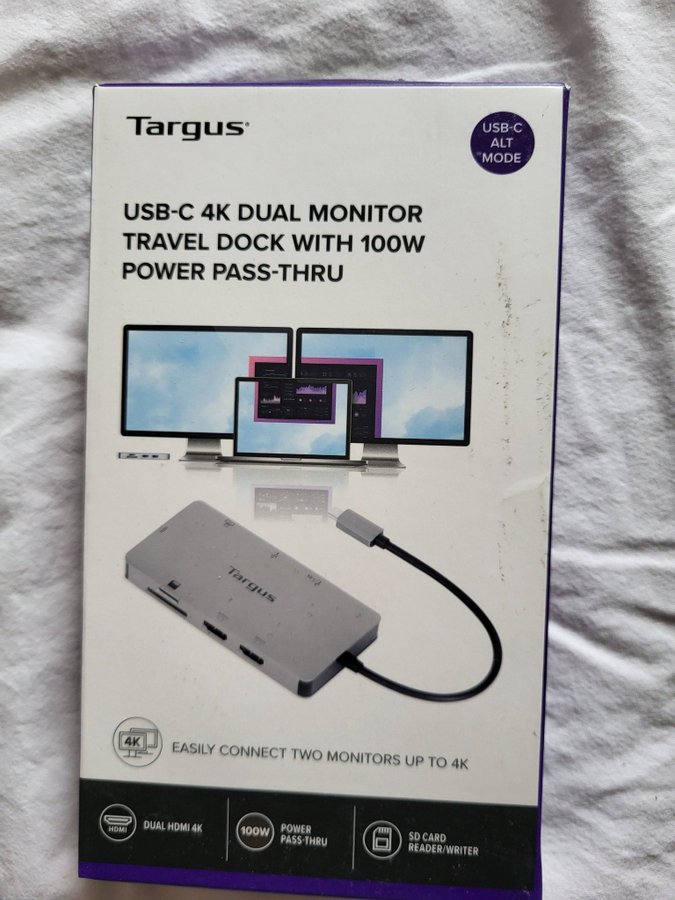 Targus USB-C 4K Dual Monitor Travel Dock med 100W Power Pass-Thru