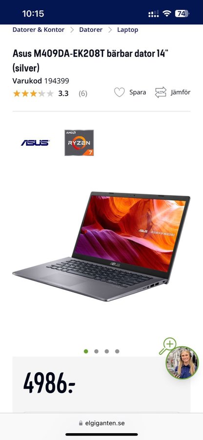 Asus M409DA-EK208T Bärbar Dator 14"