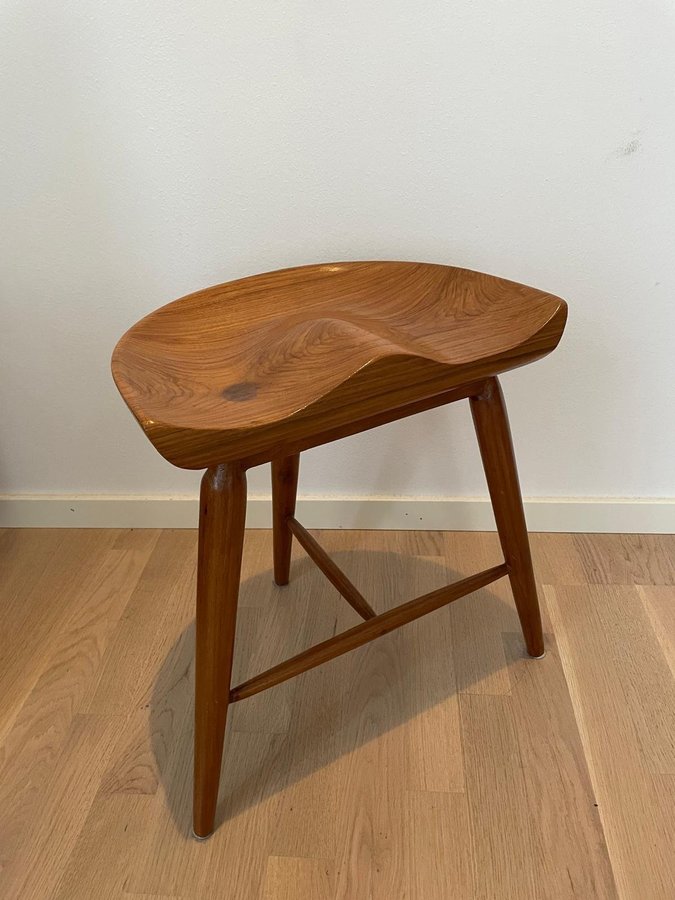 Danish Vintage Style Solid Teak Tripod Wooden Stool