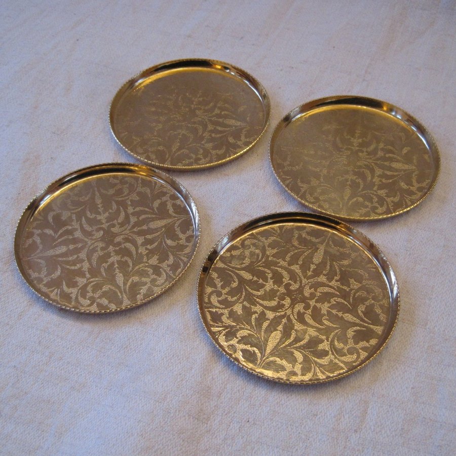 SCANDIA GULD COASTERS 4 st glasunderlägg guldpläterade 24 karat ** Retro