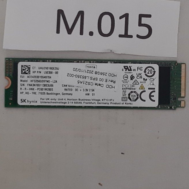 SSD M.2 , 256GB , NVMe ,PCIe, märke: SK Hynix , formfaktor 2280