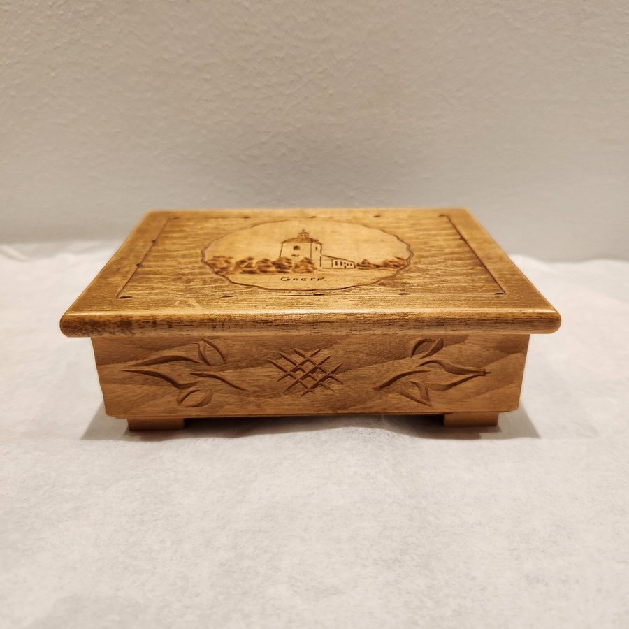 Handmade Wooden Trinket Jewelry Box Gnarps Kyrka Carved Top Svenska Kyrkan