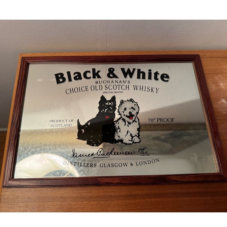 Spegeltavla Old Scotch Whiskey Black  White spegel Skotte westie vintage sprit