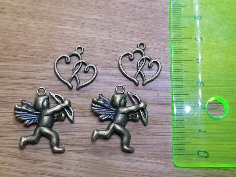 brons legering charms / hänge, 2 olika, 4 st / set