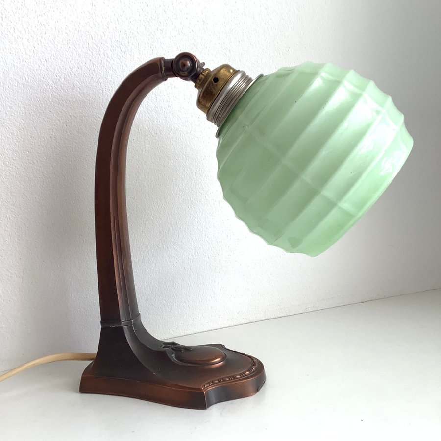 Jugend Lampa Bordslampa Grön Kupa Klotlampa Art Noveau Vägglampa