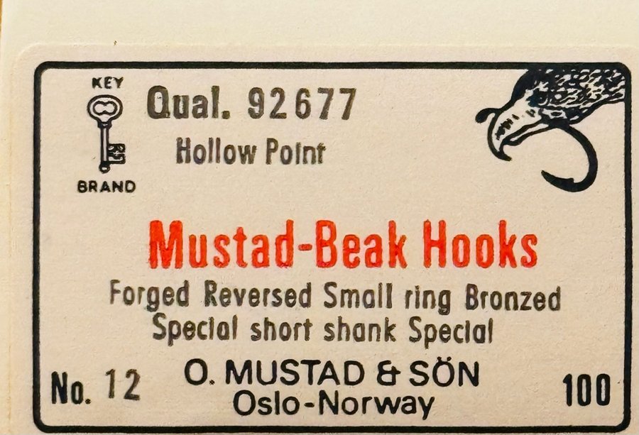 OBS ny fantastisk krok ! MUSTAD nr12. Qual 92677. 100st special krokar i sin ask