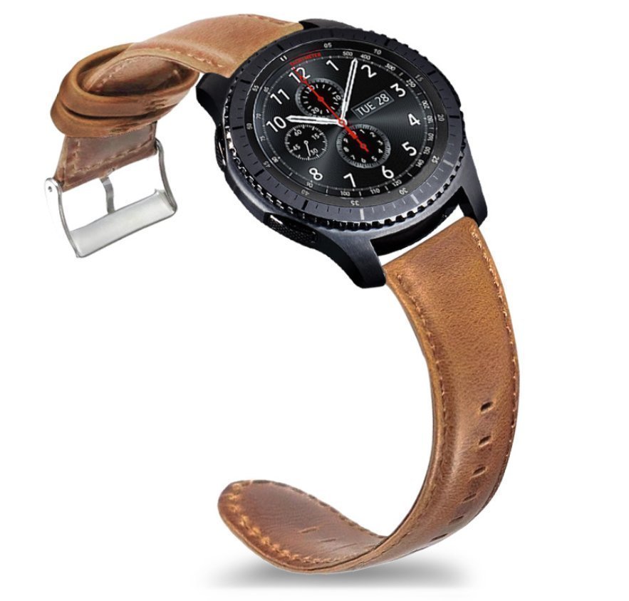 Äkta läderrem lämplig för Samsung gearS2 S3 Huawei GT/GT2 brown 22mm