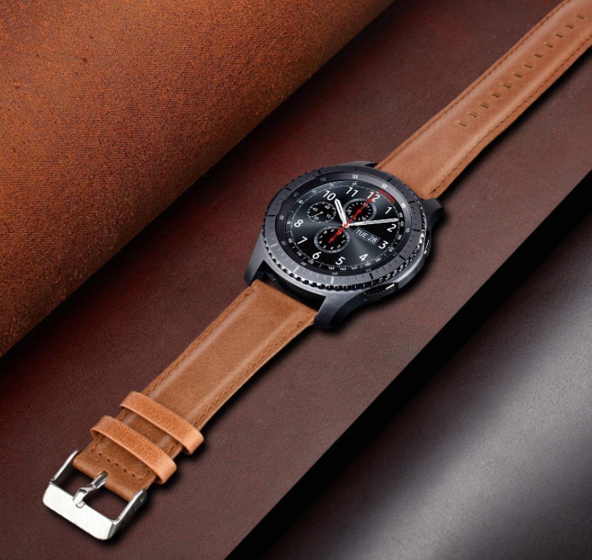 Äkta läderrem lämplig för Samsung gearS2 S3 Huawei GT/GT2 brown 22mm