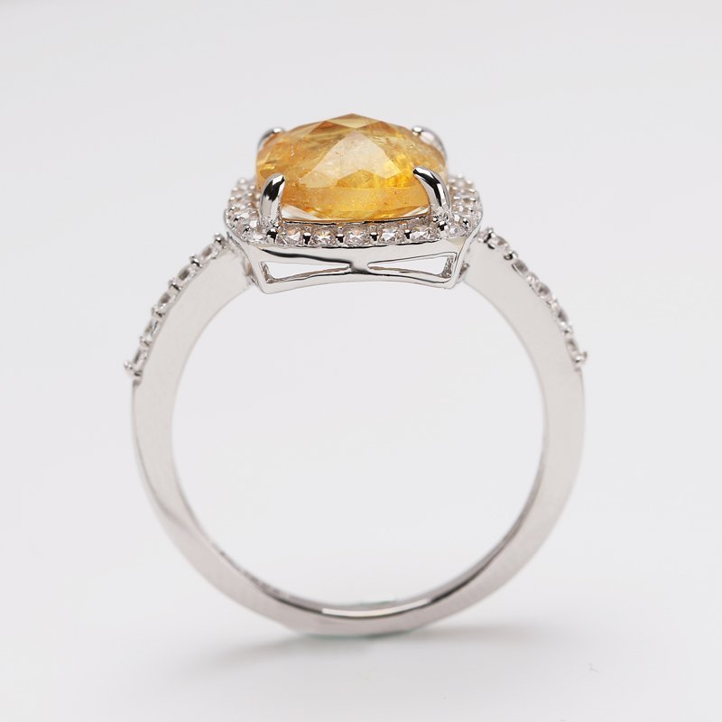 Ring i äkta silver med Citrin Citrine och vit CZ, stl 17,5, Ädelsten. 925 Silver