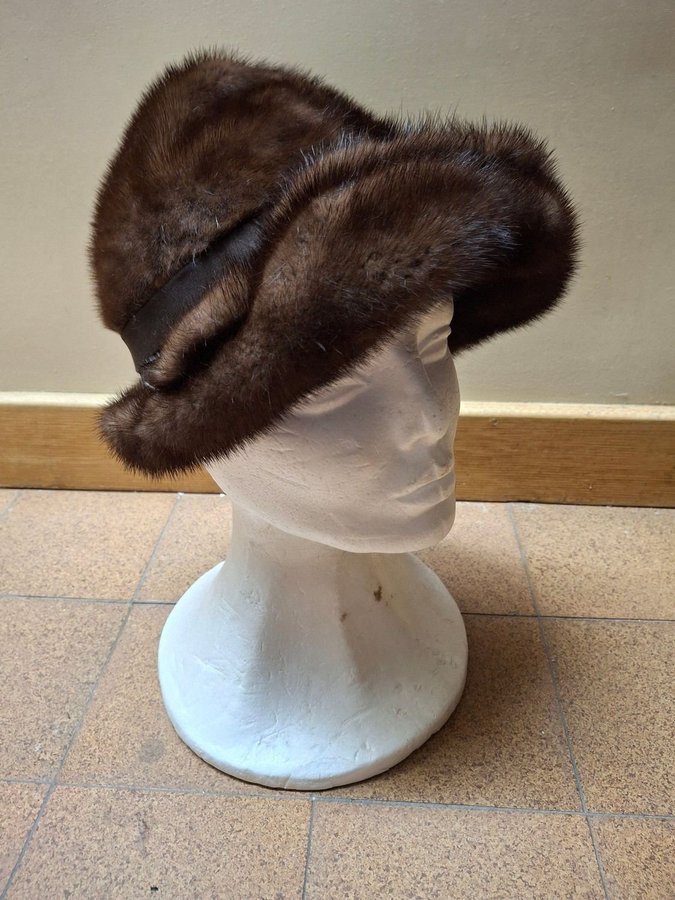 Vintage Mode Cavalieri Roma Italy brun äkta minkpäls mink päls mössa hatt