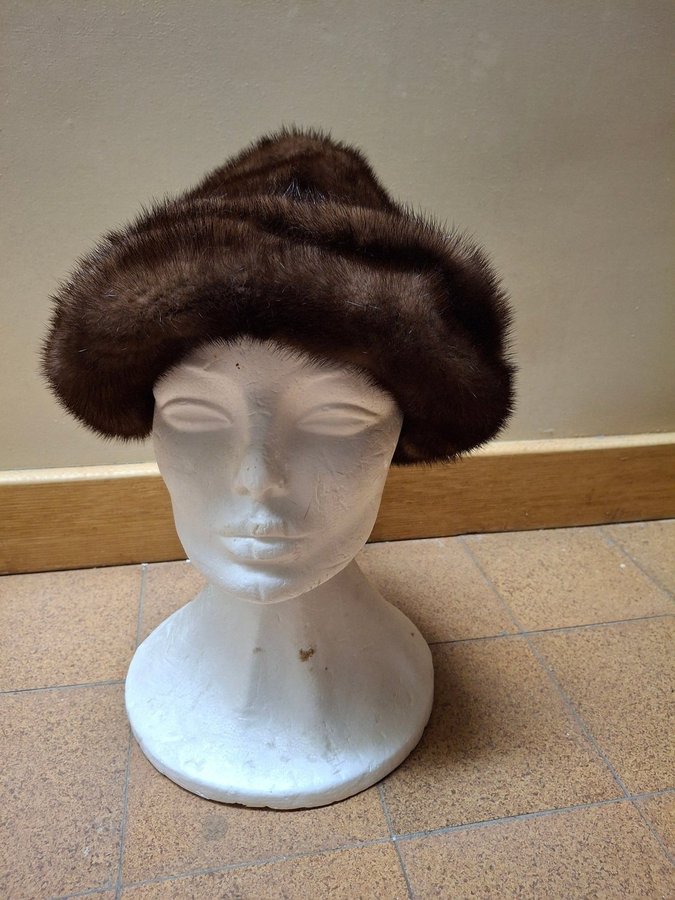 Vintage Mode Cavalieri Roma Italy brun äkta minkpäls mink päls mössa hatt