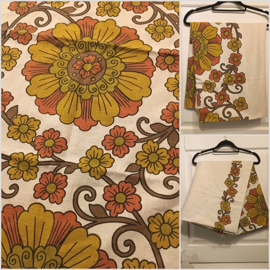 Vintage retro 60-tals 70-tals blommönster psykedeliskt tyg duka duk Almedahls