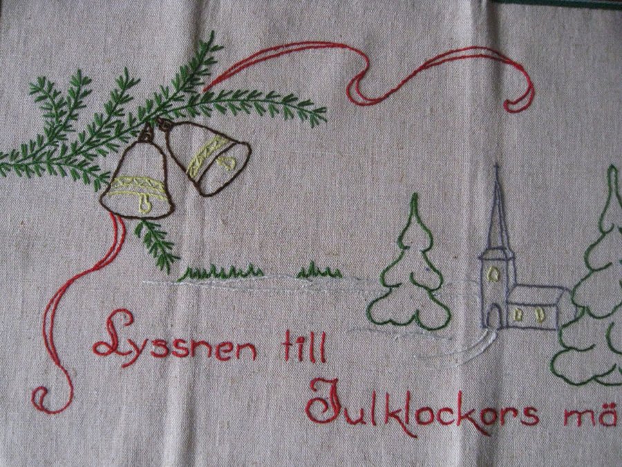 RETRO Broderad julbonad med text / väggbonad / bonad till JUL, linne