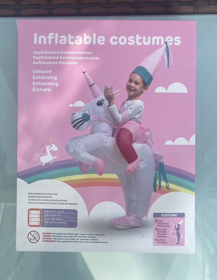 Ny uppblåsbar unicorn enhörning kostym maskerad dräkt Inflatable costume