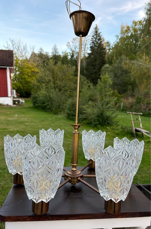 RETRO Taklampa - ART DÉCO - Glas  Mässing - 1900-Tal - Vintage - Antik