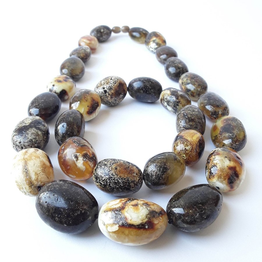 Baltic amber jewelry set Black chunky oval amber stone necklace and bracelet set