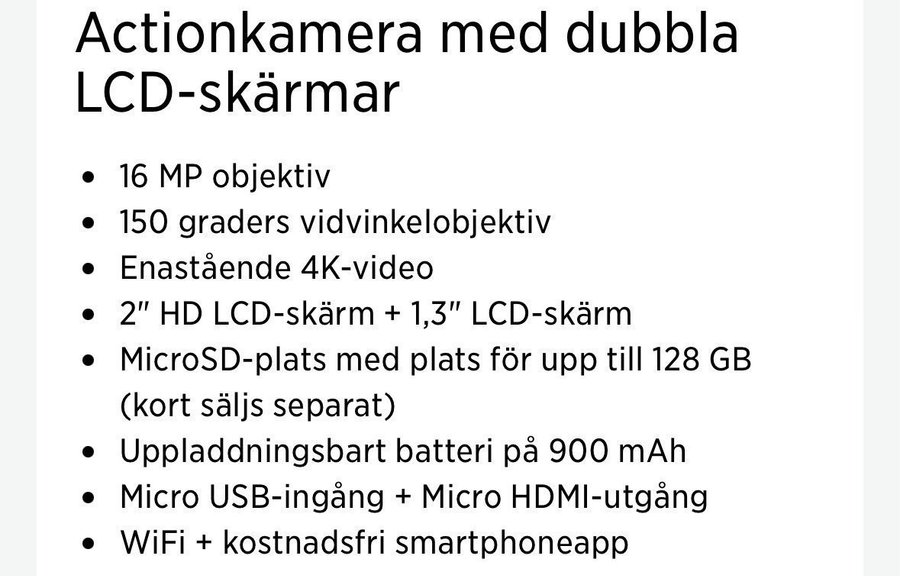 Triacle Iris 4002 actionkamera 4K 16Mp dubbel skärm WiFi,