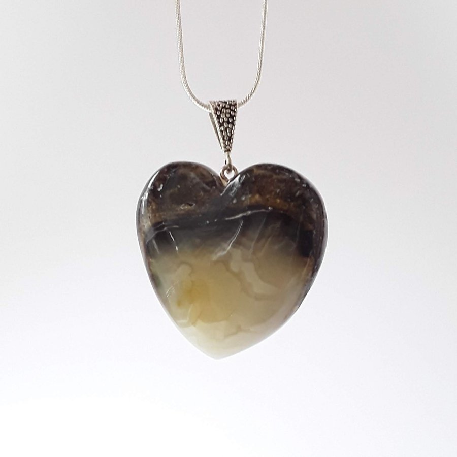 Baltic amber heart pendant necklace Dark gemstone heart pendant on silver chain