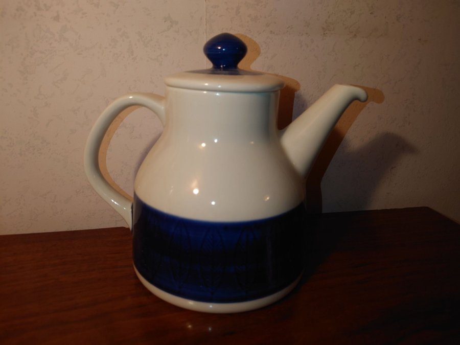 Rörstrand koka el fast Sweden tre kronor kanna vintage retro kaffe te vit blå