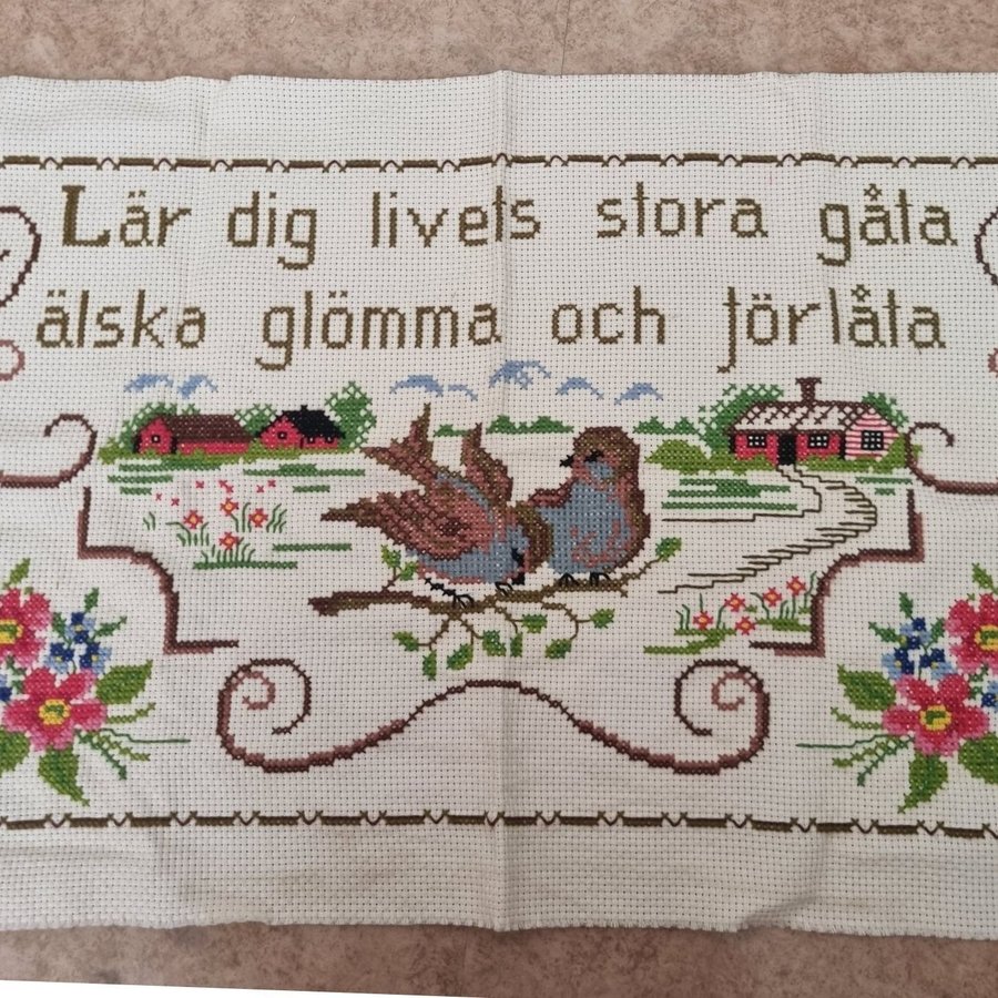 Fin Julklapp! Väggbonad Broderi med fåglar och text