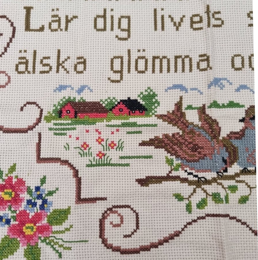 Fin Julklapp! Väggbonad Broderi med fåglar och text