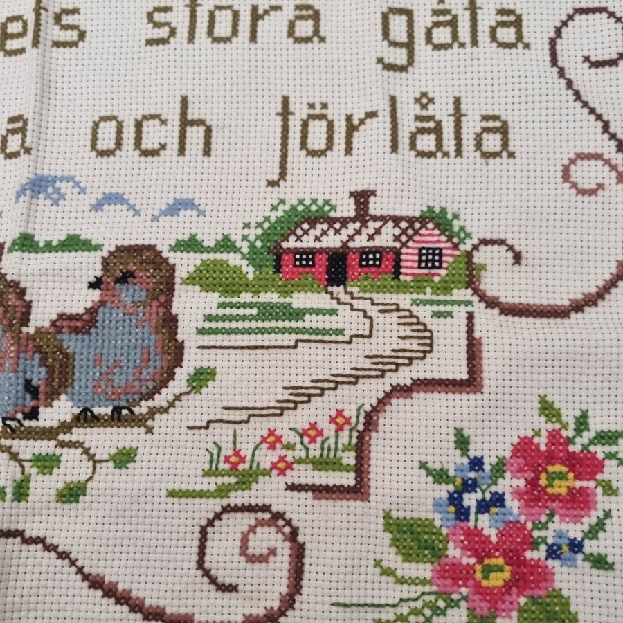 Fin Julklapp! Väggbonad Broderi med fåglar och text