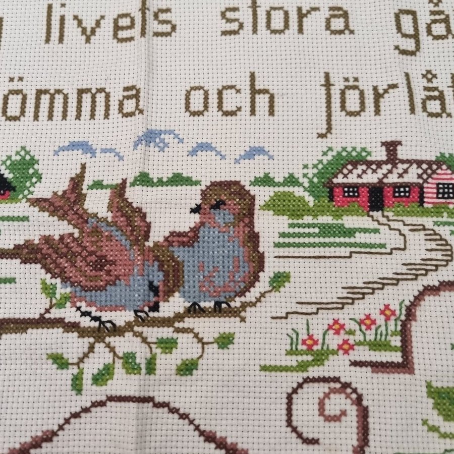 Fin Julklapp! Väggbonad Broderi med fåglar och text