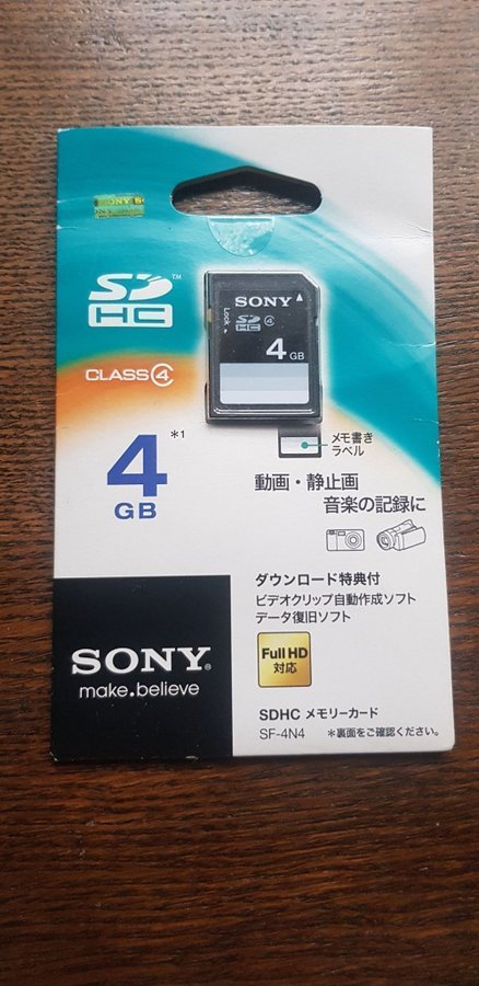 Nytt Sony 4GB SDHC Memory Card (Class 4)