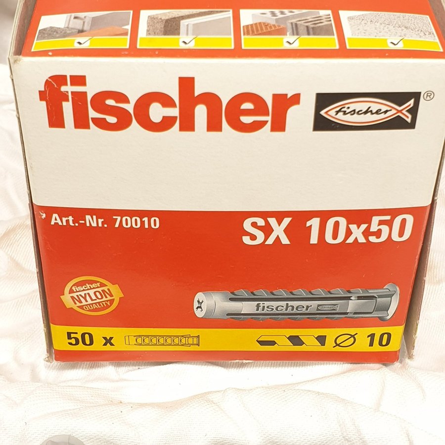 Plugg, 10x50mm, fabrikat Fischer, modell SX 10x50.