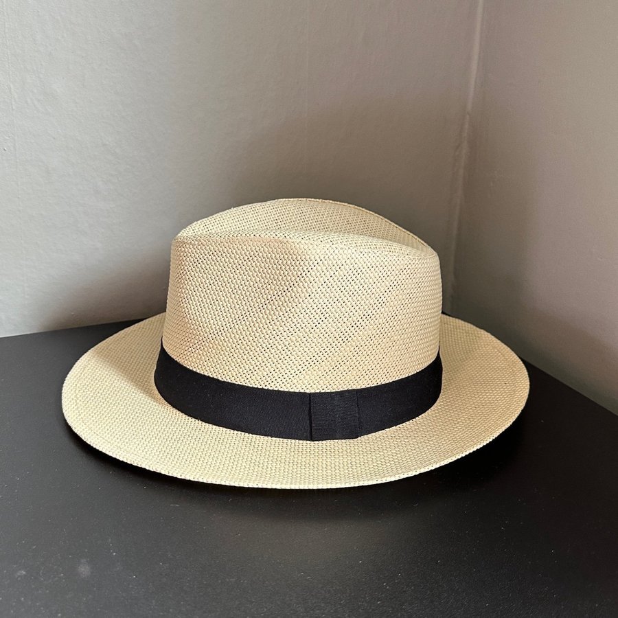 Solhatt stråhatt panama beige svart stl 60