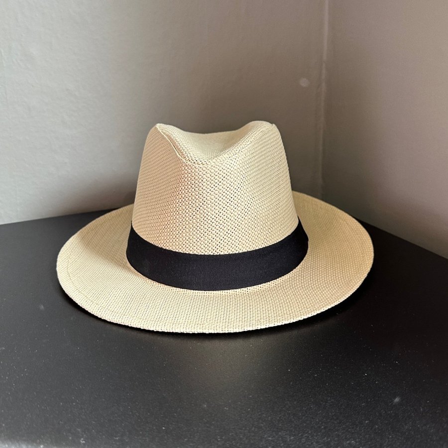 Solhatt stråhatt panama beige svart stl 60