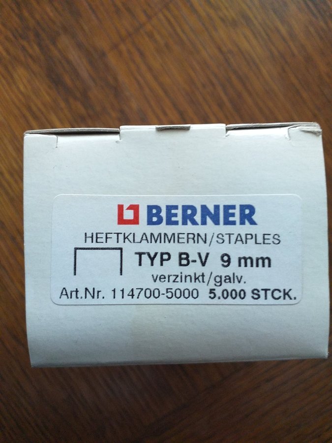 BERNER häftklämmer Typ B-V 9mm