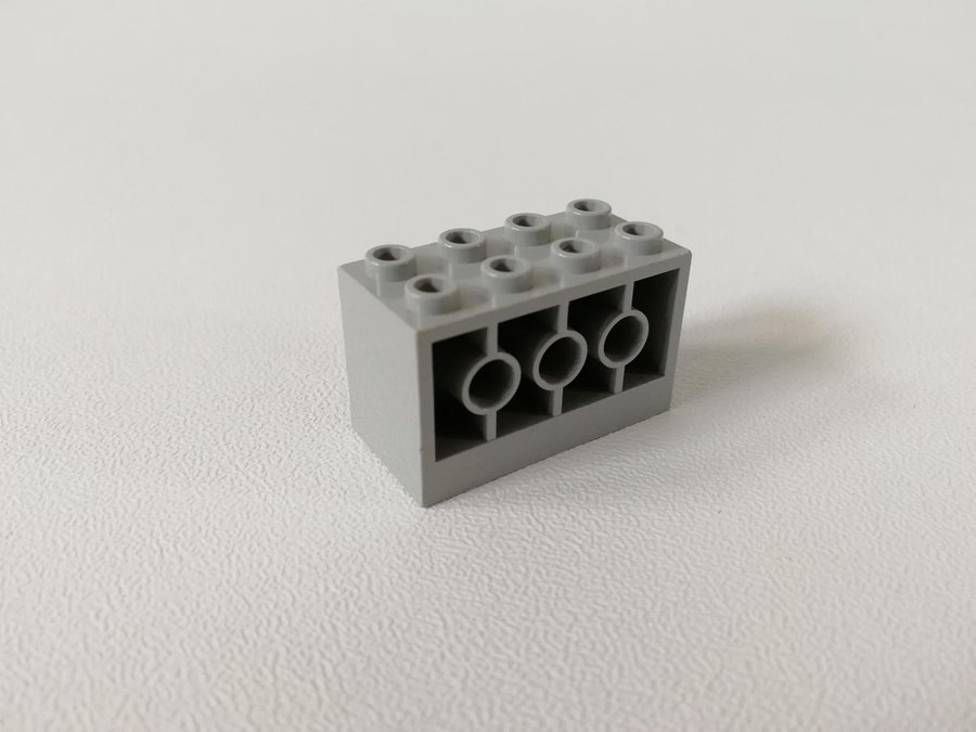 Lego - technic - brick - hål - 2x4x2 - part 6061 - ljusgrå (old light gray)