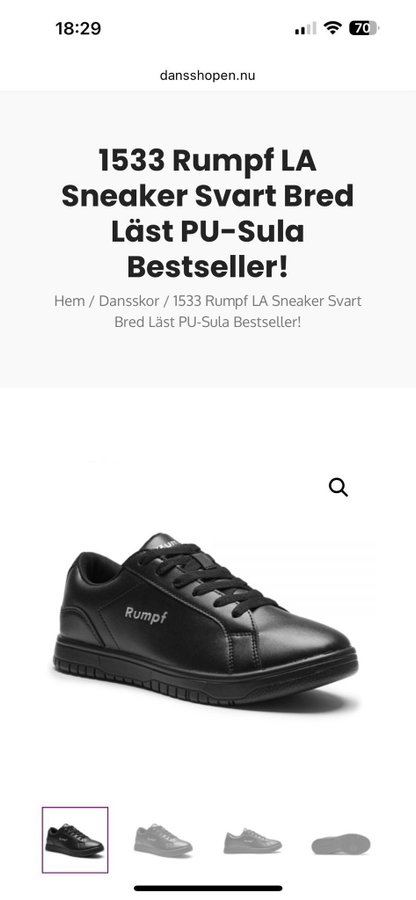 Rumpf LA Sneaker Svart Bred Läst PU-sula Storlek 40