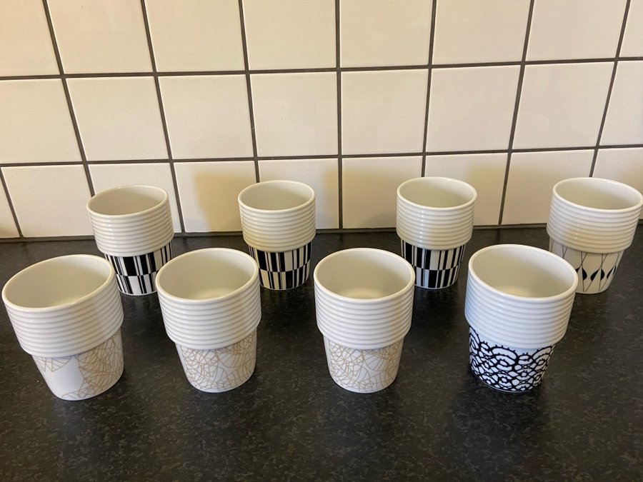 Filippa K design Rörstrand kaffemuggar olika färger och mönster