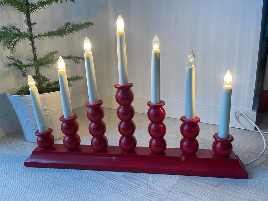 Elektrisk kulljusstake - adventsljusstake - ljusstake - JUL - röd - retro advent