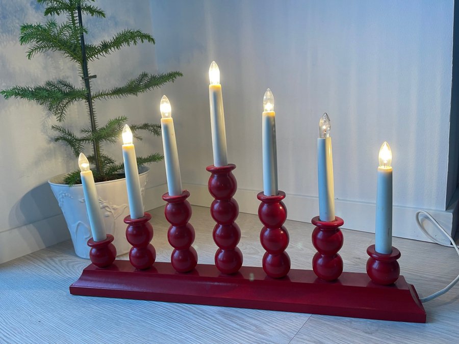 Elektrisk kulljusstake - adventsljusstake - ljusstake - JUL - röd - retro advent