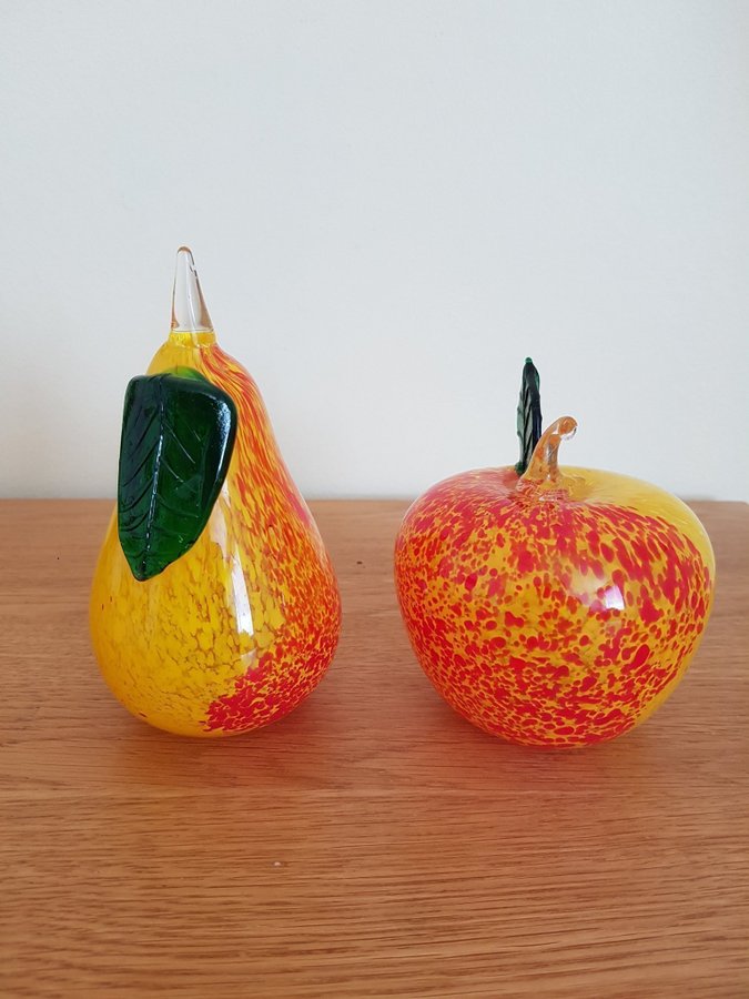 Fina glasfrukter, äpple, päron - figurin, skulptur, brevpress