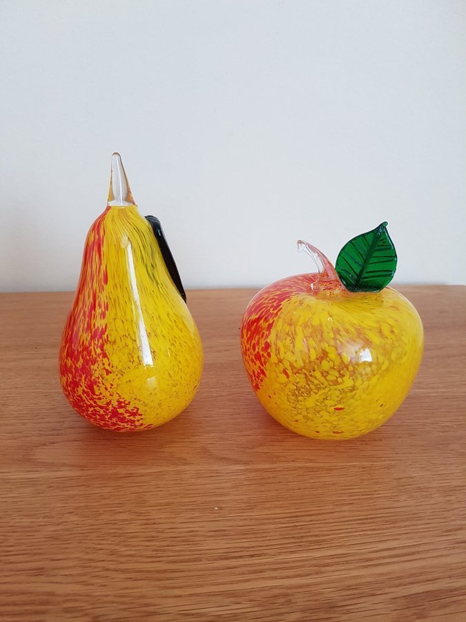 Fina glasfrukter, äpple, päron - figurin, skulptur, brevpress