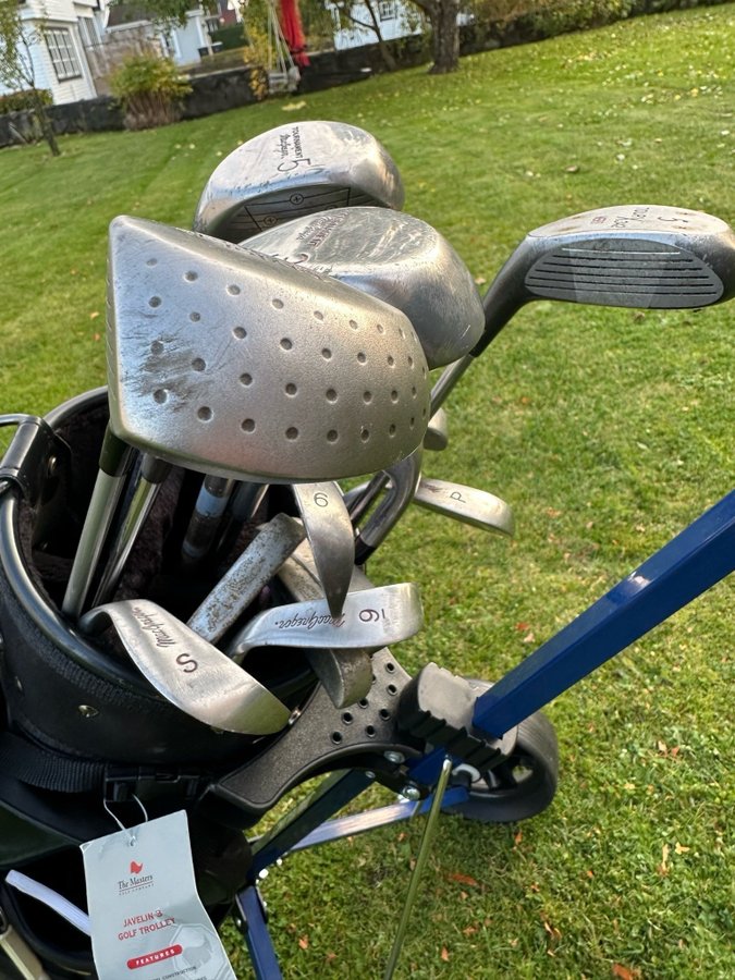 Golfset med Javelinas vagn,bag, klubbor och tillbehör fint skick