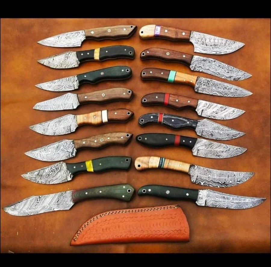 16 pieces Lot Knives Damascus Steel Balde Skinner Knifes Hunting Knifes