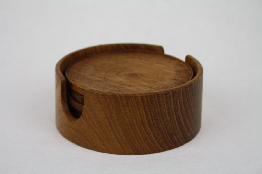 Glasunderlägg med hållare, teak, 1960 tal,