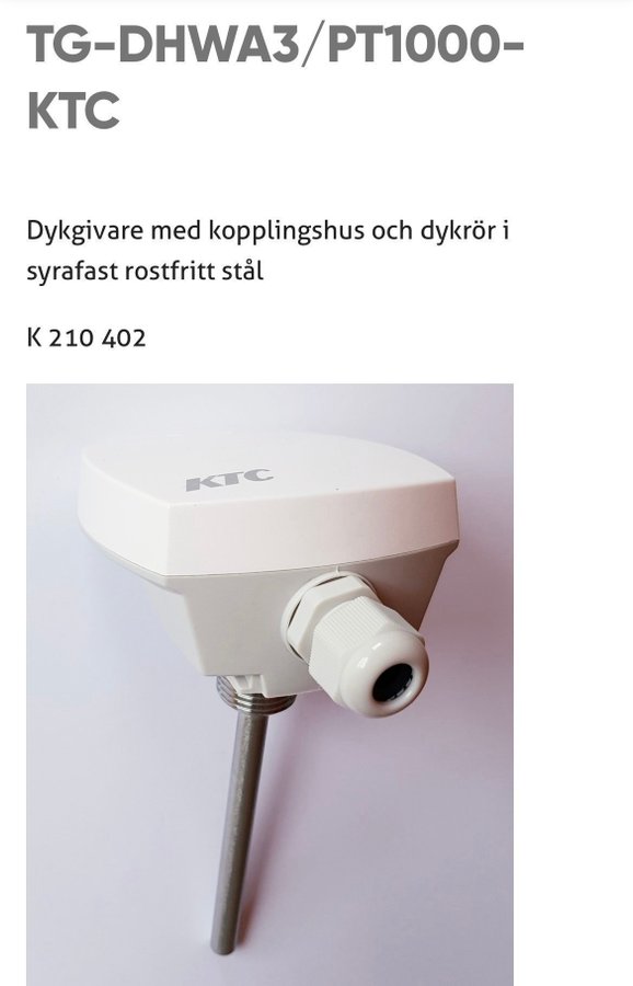 TG-DHWA3/PT1000-KTC - Dykgivare med koppling