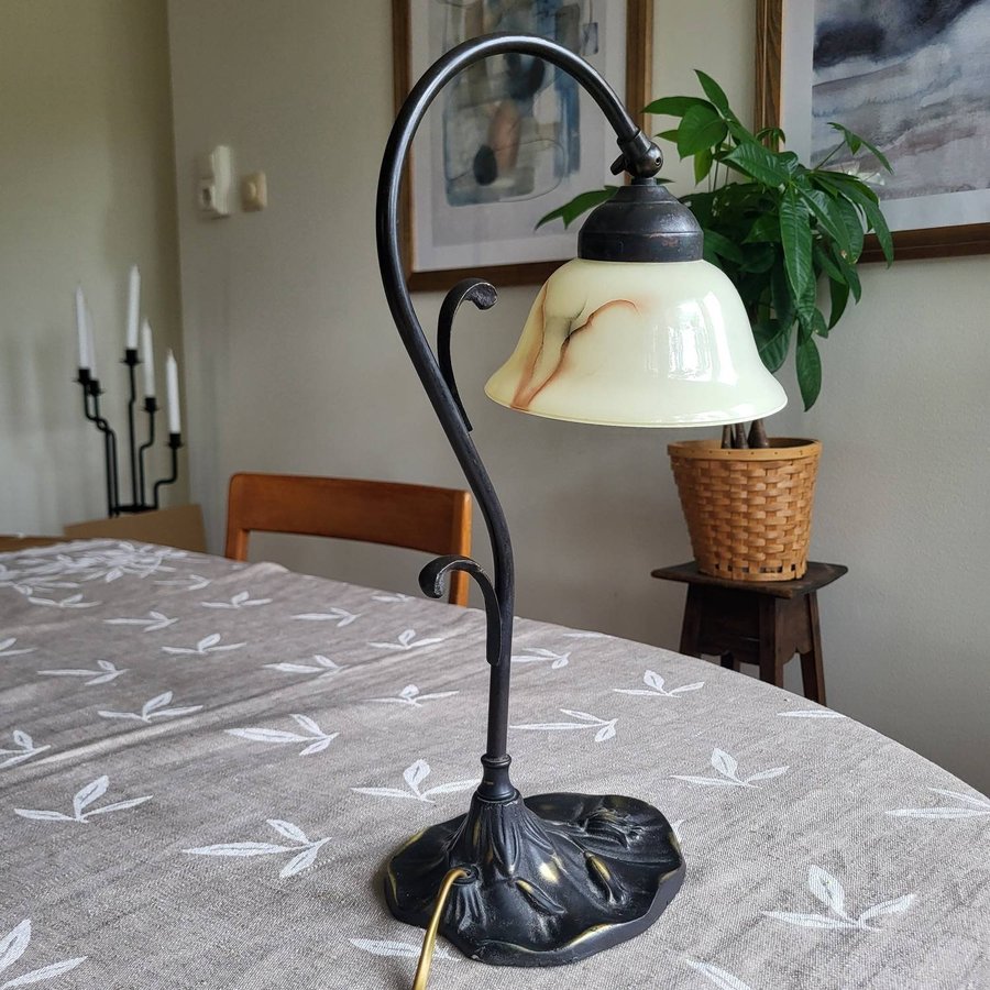 Jugend Stil Bordslampa Lampa Metall Glas Aneta